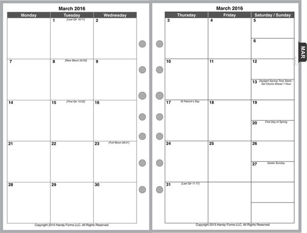 FCS Monthly Planner, 2 Pages per Month, 6-Columns, No Lines