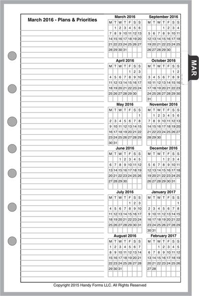 FCS Monthly Planner, 4 Pages per Month, No Lines