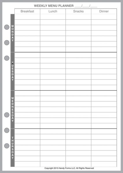 A5 Daily and Weekly Menu Planner