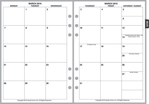 A5 Monthly Planner, 2 Pages per Month, 6-Columns, No Lines