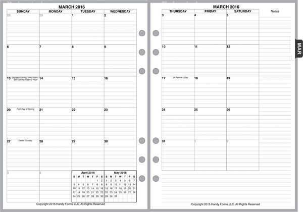 A5 Monthly Planner, 2 Pages per Month, 7-Columns, with Lines