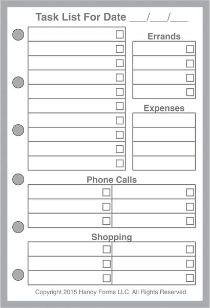 FPK Daily Task List, Dated or Undated