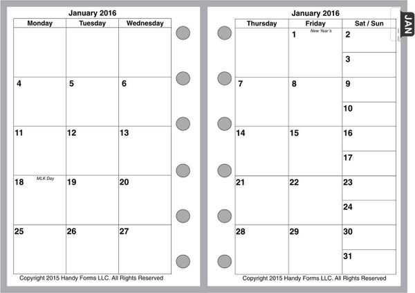 FPK Monthly Planner, 2 Pages per Month, 6-Columns, No Lines