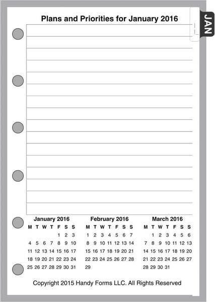 FPK Monthly Planner, 4 Pages per Month, No Lines