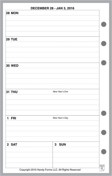 FCC Weekly Planner, 1 Page per Week, 2 Pages per Month, Monday Start, with Lines (Style B)
