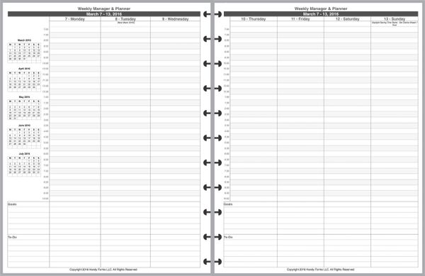 LVL Weekly Planner and Manager, 7am-10pm, 2 Pages per Week, 2 Pages per Month, with Lines