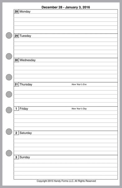 FCS Weekly Planner, 1 Page per Week, 2 Pages per Month, with Lines (Style A)