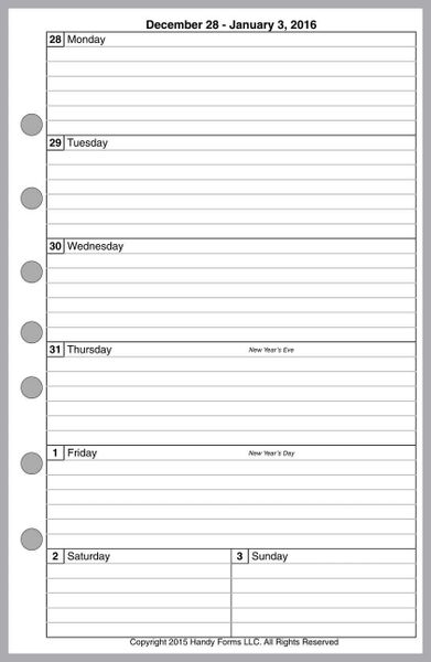 FCS Weekly Planner, 1 Page per Week, 2 Pages per Month, with Lines (Style B)