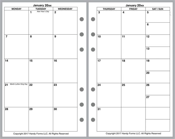 FCC Monthly Planner, 2 Pages per Month, No Lines
