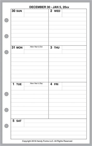 FCC Weekly Planner, 1 Page per Week, 2 Pages per Month, with Lines (Style  C)