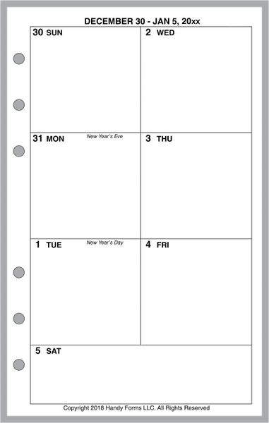 FCC Weekly Planner, 1 Page per Week, 2 Pages per Month, No Lines (Style C)
