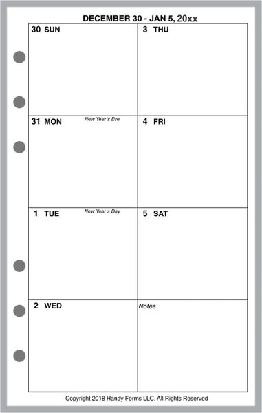 FCC Weekly Planner, 1 Page per Week, 2 Pages per Month, No Lines (Style D)