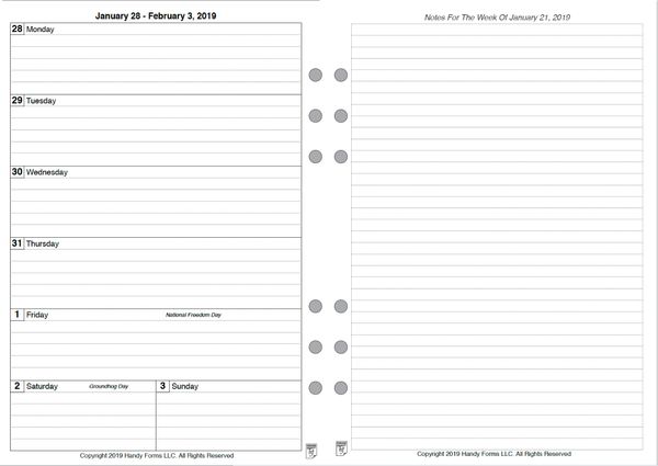A5 Weekly Planner, 2 Pages per Week, 2 Pages per Month, with Lines. Style G.