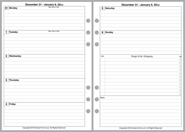 A5 Weekly Planner, 2 Pages per Week, 2 Pages per Month, with Lines. Style D.