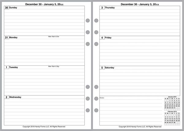 A5 Weekly Planner, 2 Pages per Week, 2 Pages per Month, with Lines, with Appt Times. Style A.