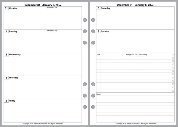 A5 Week on 2 Pages Printed Planner Inserts Weekly Planner 