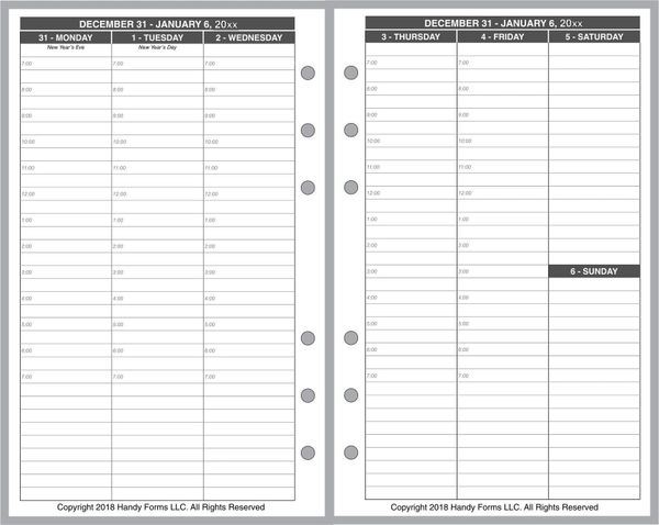FCC Weekly Planner, 2 Pages per Week, 2 Pages per Month, with Appt Times, Style V