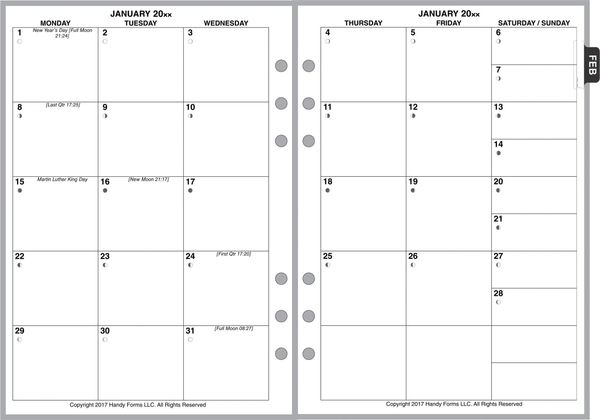 A5 Monthly Planner, 4 Pages per Month, No Lines