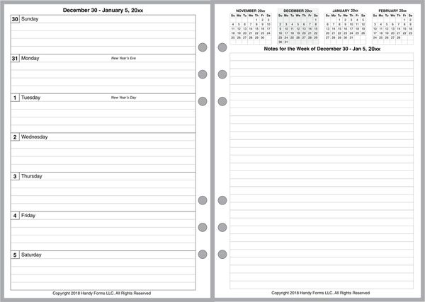 A5 Weekly Planner, 2 Pages per Week, 2 Pages per Month, with Lines. Style E.