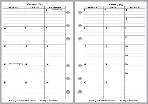 A6 Monthly Planner, 4 Pages per Month, With Lines