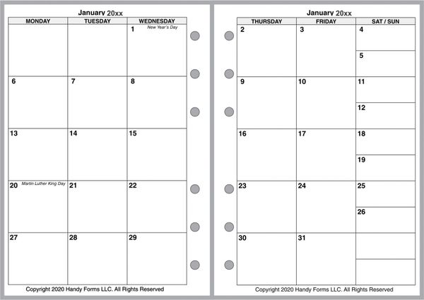 A6 Monthly Planner, 4 Pages per Month, No Lines