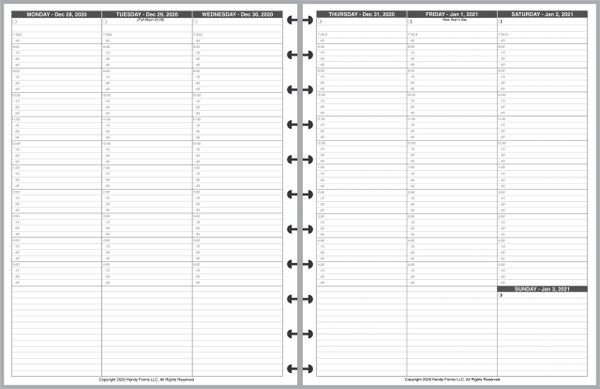 LVL Weekly Planner, 2 Pages per Week Vertical, 2 Pages per Month, with Lines, with Appt Times 7:30am - 5:30pm