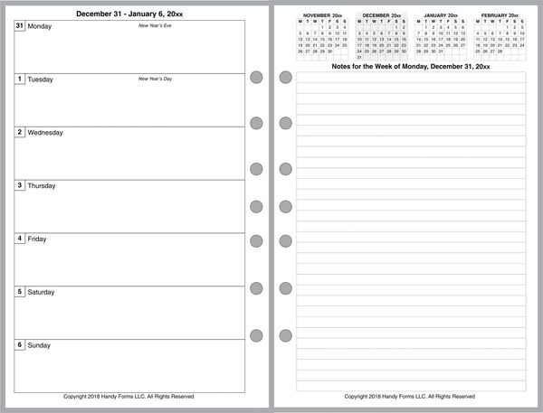 FCS Weekly Planner, 2 Pages per Week, 2 Pages per Month, Plus Notes Page, (Style E, No Lines)