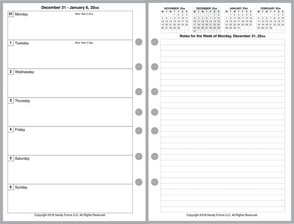 FCS Weekly Planner, 2 Pages per Week, 2 Pages per Month, Plus Notes Page, (Style E, No Lines)
