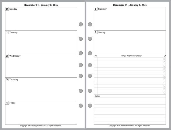 FCS Weekly Planner, 2 Pages per Week, 2 Pages per Month, Plus Organizer Page, No Lines (Style D)