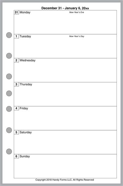 FCS Weekly Planner, 1 Page per Week, 2 Pages per Month, No Lines (Style A)