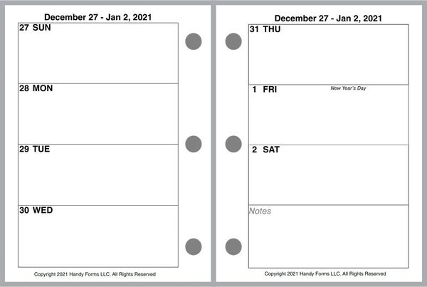 HFN Nano Size Weekly Planner, 2 Pages per Week, No Lines