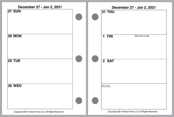 HFN Nano Size Weekly Planner, 2 Pages per Week, No Lines | Handy Forms LLC