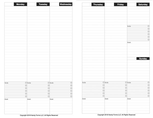  Undated Weekly Planner Inserts fits Personal Size Ring