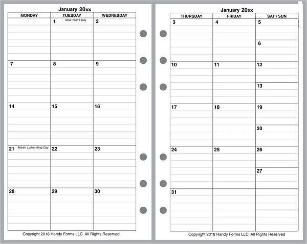 Personal Wide (PW) Monthly Planner, 2 Pages per Month, With Lines