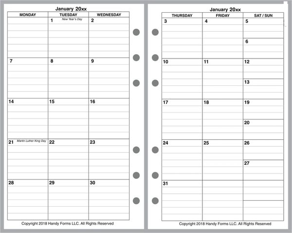 Month on 2 Pages Planner Calendar Refill – FOILED VERSION