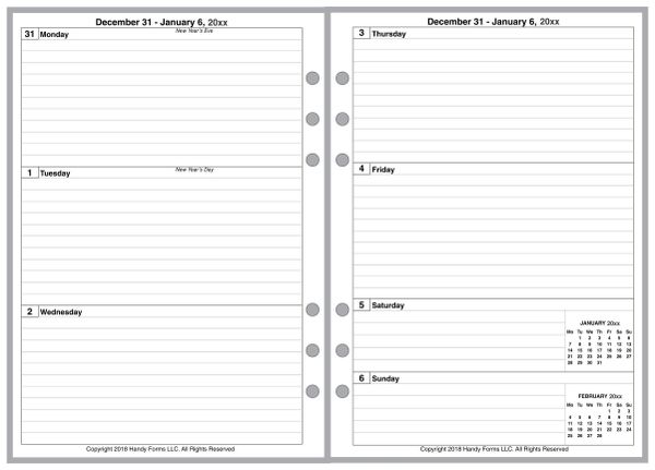 2022 Personal Monthly Calendar Refills for 6 Hole 