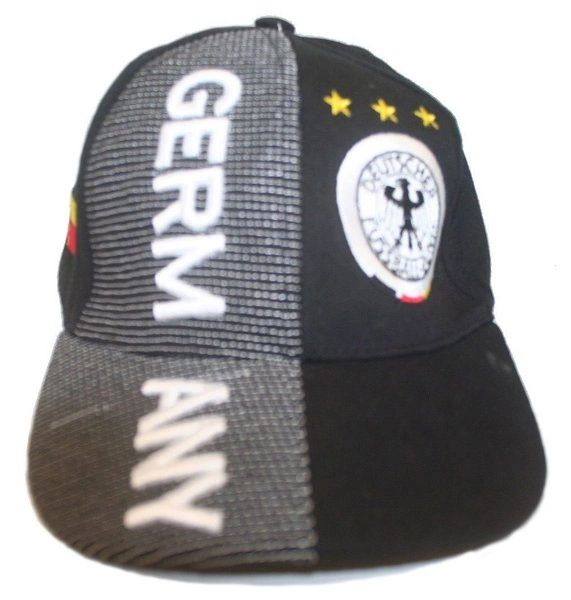 GERMANY BLACK COUNTRY FLAG , 3 STARS , DEUTSCHER FUSSBALL - BUND LOGO FIFA SOCCER WORLD CUP EMBOSSED HAT CAP. FOR KIDS AGES : 6 - 10 YEARS OLD