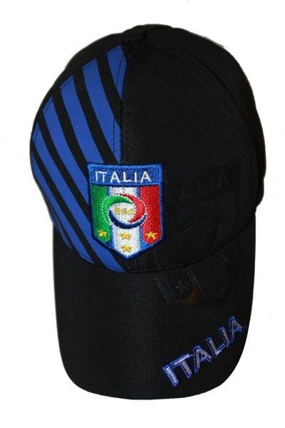 ITALIA ITALY BLACK WITH BLUE STRIPES FIGC LOGO FIFA SOCCER WORLD CUP FLEXFIT HAT CAP.. HIGH QUALITY .. NEW