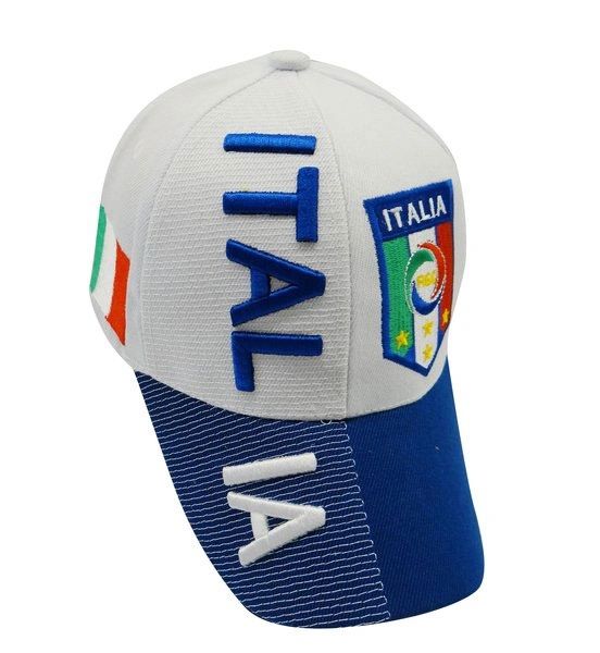 ITALIA ITALY BLUE WHITE COUNTRY FLAG FIGC LOGO FIFA SOCCER WORLD CUP EMBOSSED HAT CAP.. HIGH QUALITY .. NEW
