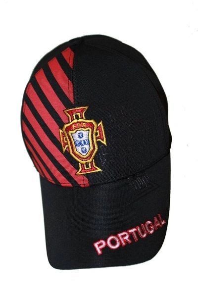 PORTUGAL BLACK WITH RED STRIPES FPF LOGO FIFA SOCCER WORLD CUP EMBOSSED HAT CAP .. NEW