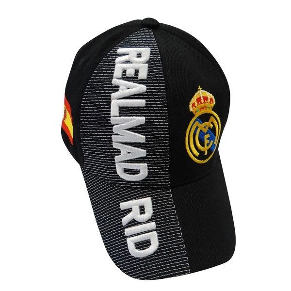 REAL MADRID BLACK COUNTRY FLAG WITH LOGO SOCCER EMBOSSED HAT CAP .. NEW