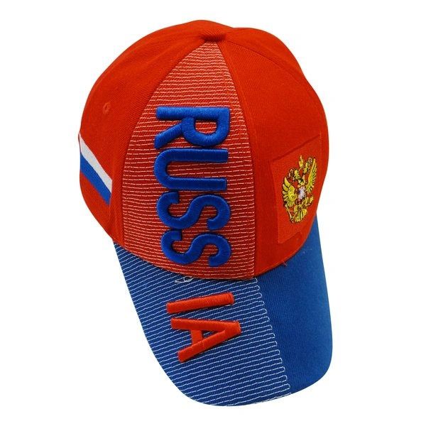 RUSSIA RED BLUE WITH 2-HEAD EAGLE COUNTRY FLAG EMBOSSED HAT CAP .. NEW