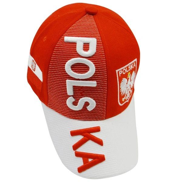 POLSKA POLAND RED WHITE COUNTRY FLAG EAGLE ON BRIM EMBOSSED HAT CAP .. NEW
