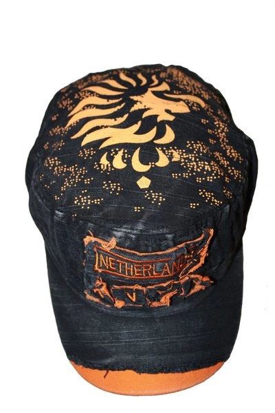 NETHERLANDS BLACK ACID - WASHED WEAR - LOOK MILITARY STYLE KNVB LOGO FIFA SOCCER WORLD CUP EMBOSSED HAT CAP .. NEW