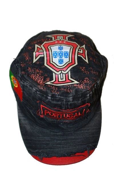 PORTUGAL BLACK ACID - WASHED WEAR - LOOK MILITARY STYLE FPF LOGO FIFA SOCCER WORLD CUP EMBOSSED HAT CAP .. NEW