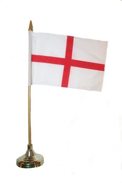 ENGLAND 4" X 6" INCHES MINI COUNTRY STICK FLAG BANNER WITH GOLD STAND ON A 10 INCHES PLASTIC POLE .. NEW AND IN A PACKAGE