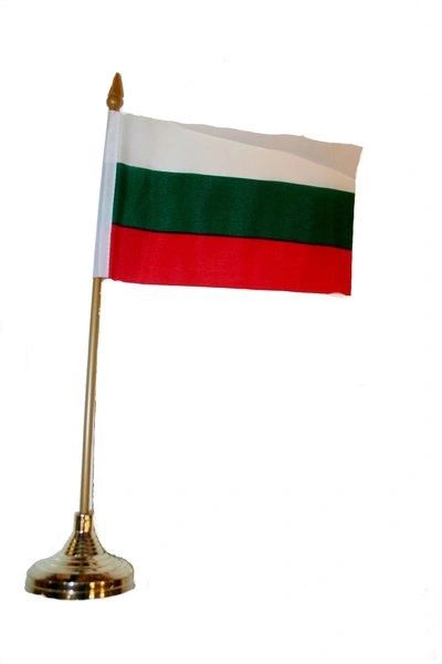 BULGARIA 4" X 6" INCHES MINI COUNTRY STICK FLAG BANNER WITH GOLD STAND ON A 10 INCHES PLASTIC POLE .. NEW AND IN A PACKAGE.