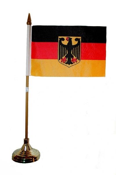 GERMANY WITH EAGLE 4" X 6" INCHES MINI COUNTRY STICK FLAG BANNER WITH GOLD STAND ON A 10 INCHES PLASTIC POLE .. NEW AND IN A PACKAGE.