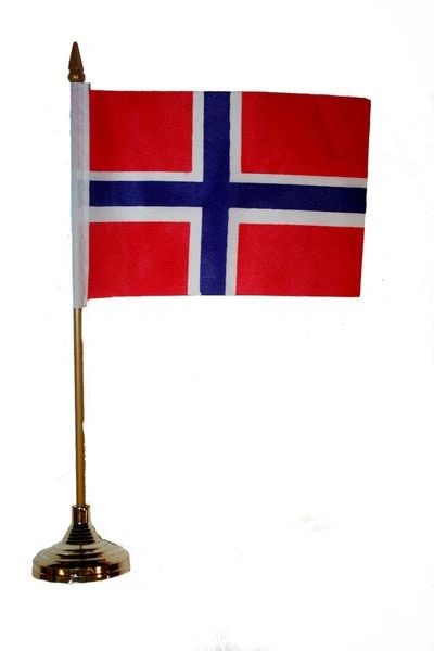 NORWAY 4" X 6" INCHES MINI COUNTRY STICK FLAG BANNER WITH GOLD STAND ON A 10 INCHES PLASTIC POLE .. NEW AND IN A PACKAGE.