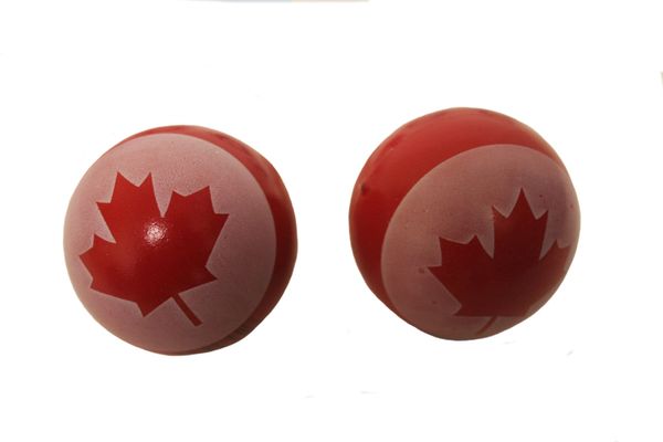 2 CANADA MAPLE LEAF RUBBER BALLS
